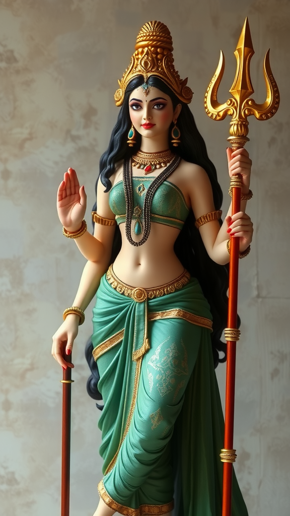 The Goddess Parvati in Green Bikini with Trident