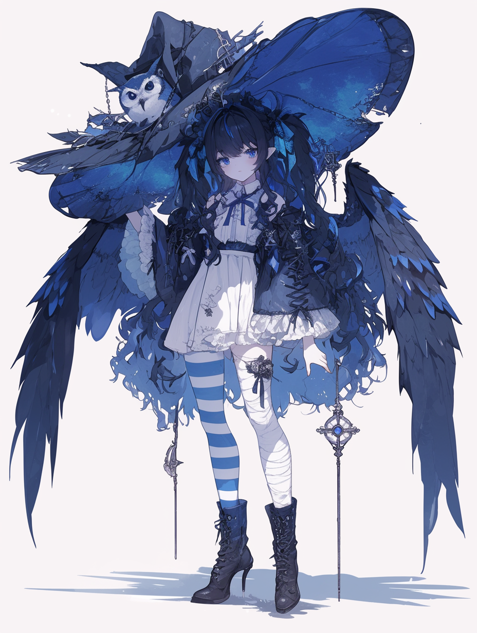 The Gothic Anime Owl Girl with Angel Wings