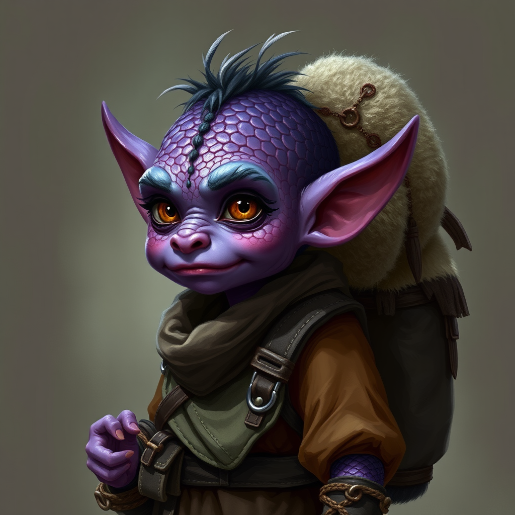 The Halfling with Purple Scales and Stuffed Backpack