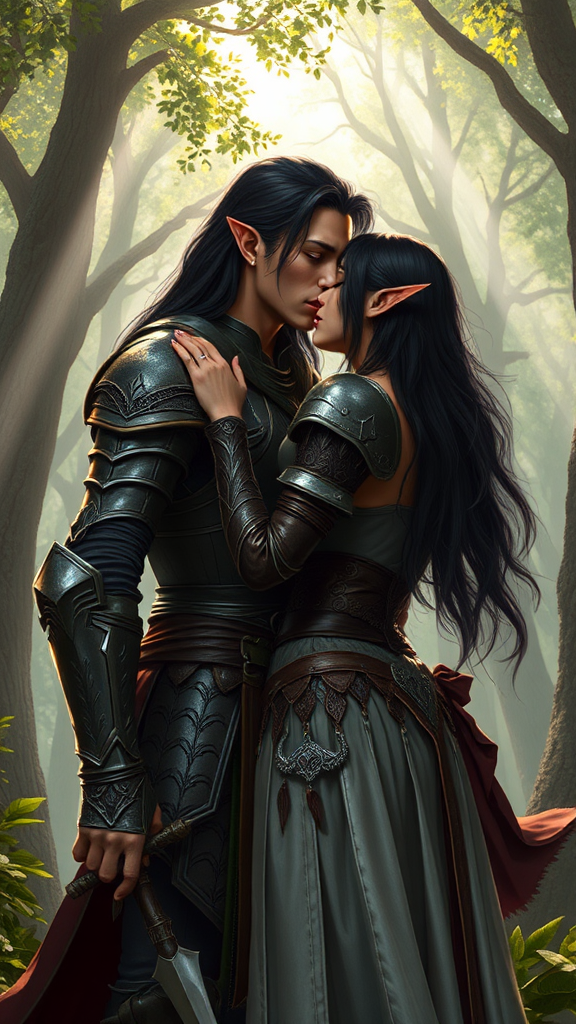 The Handsome Warrior Elf Kissing His Love.