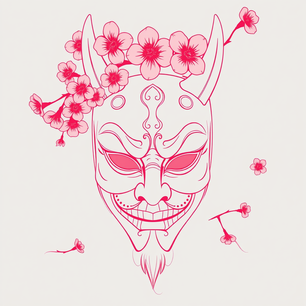 The Hannya Mask and Cherry Blossom Outline