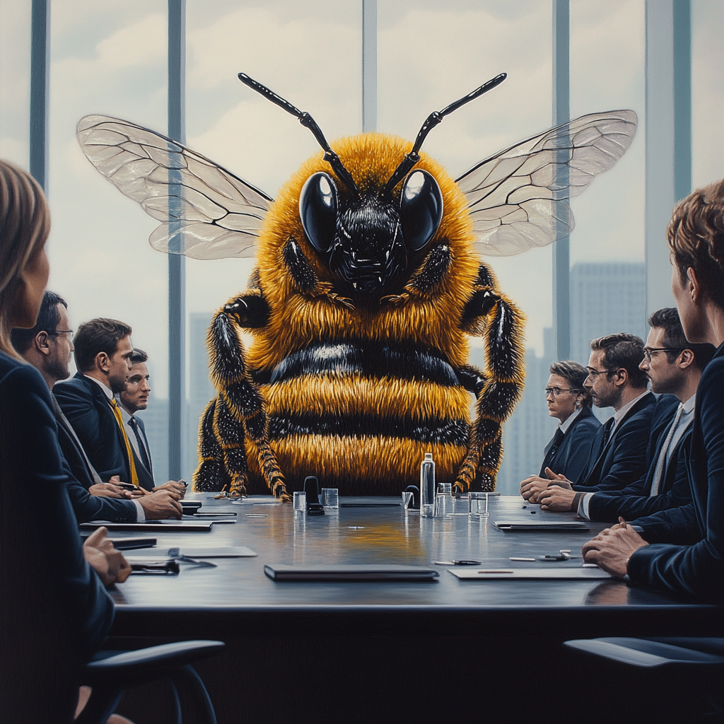 The Human Bee Executive Leading a Meeting.