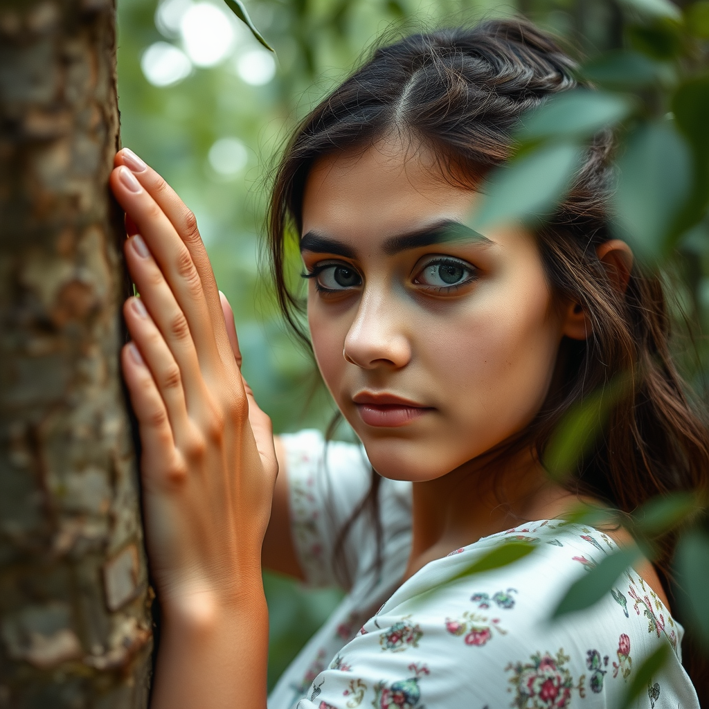 The Iranian Girl in Jungle Not Looking at Camera