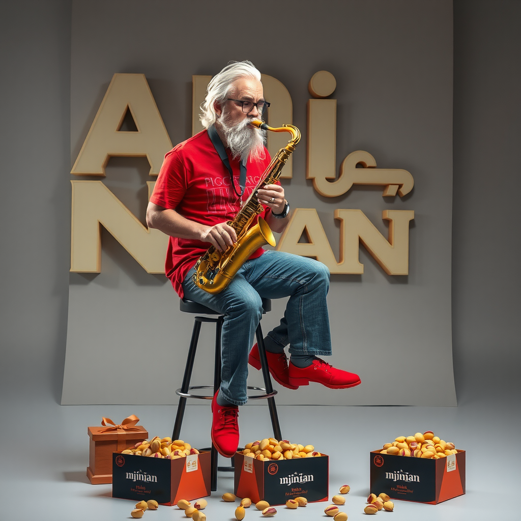 The Iranian Musician Playing Saxophone with Pistachios