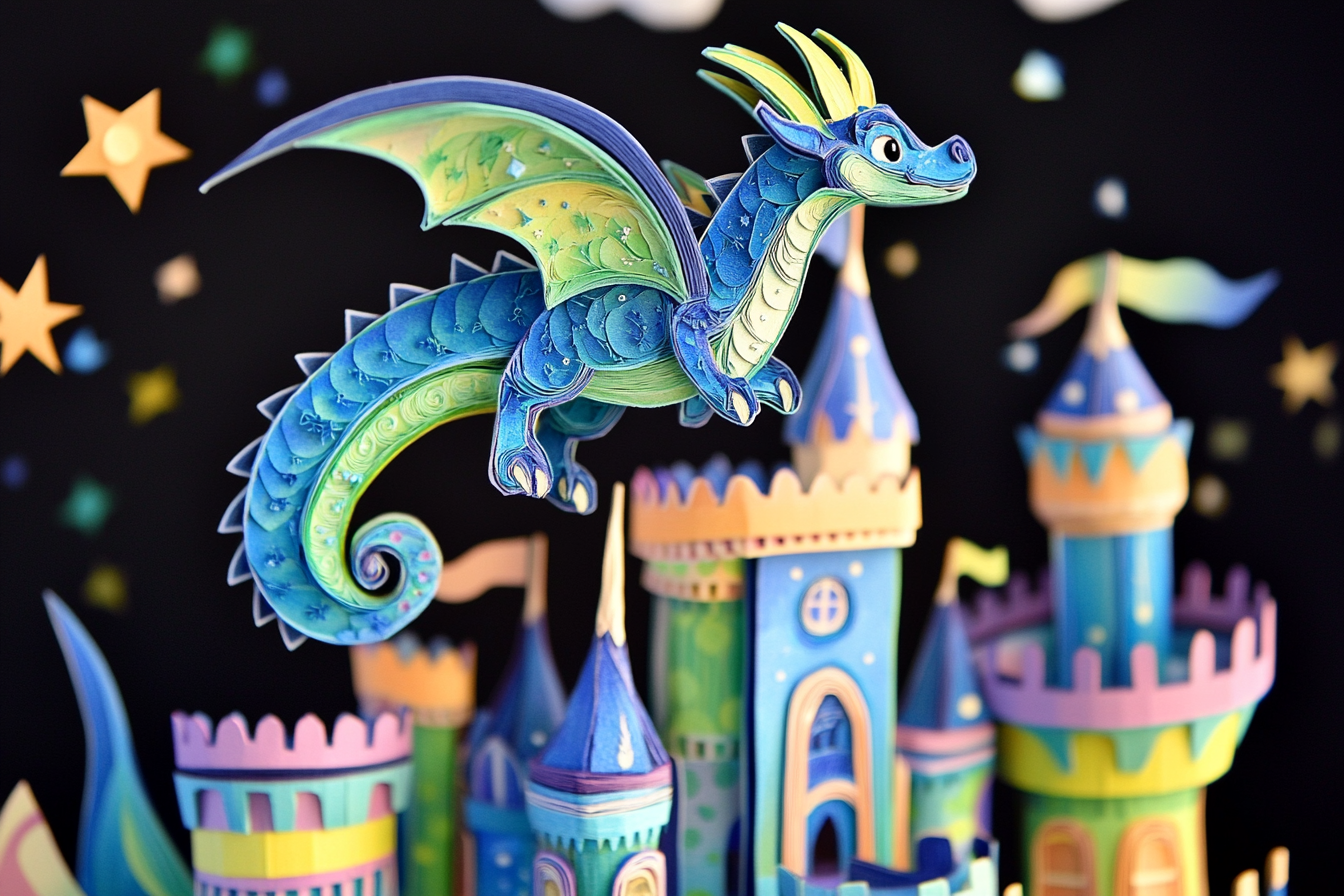 The Joyful Dragon Soaring Over Magical Castle