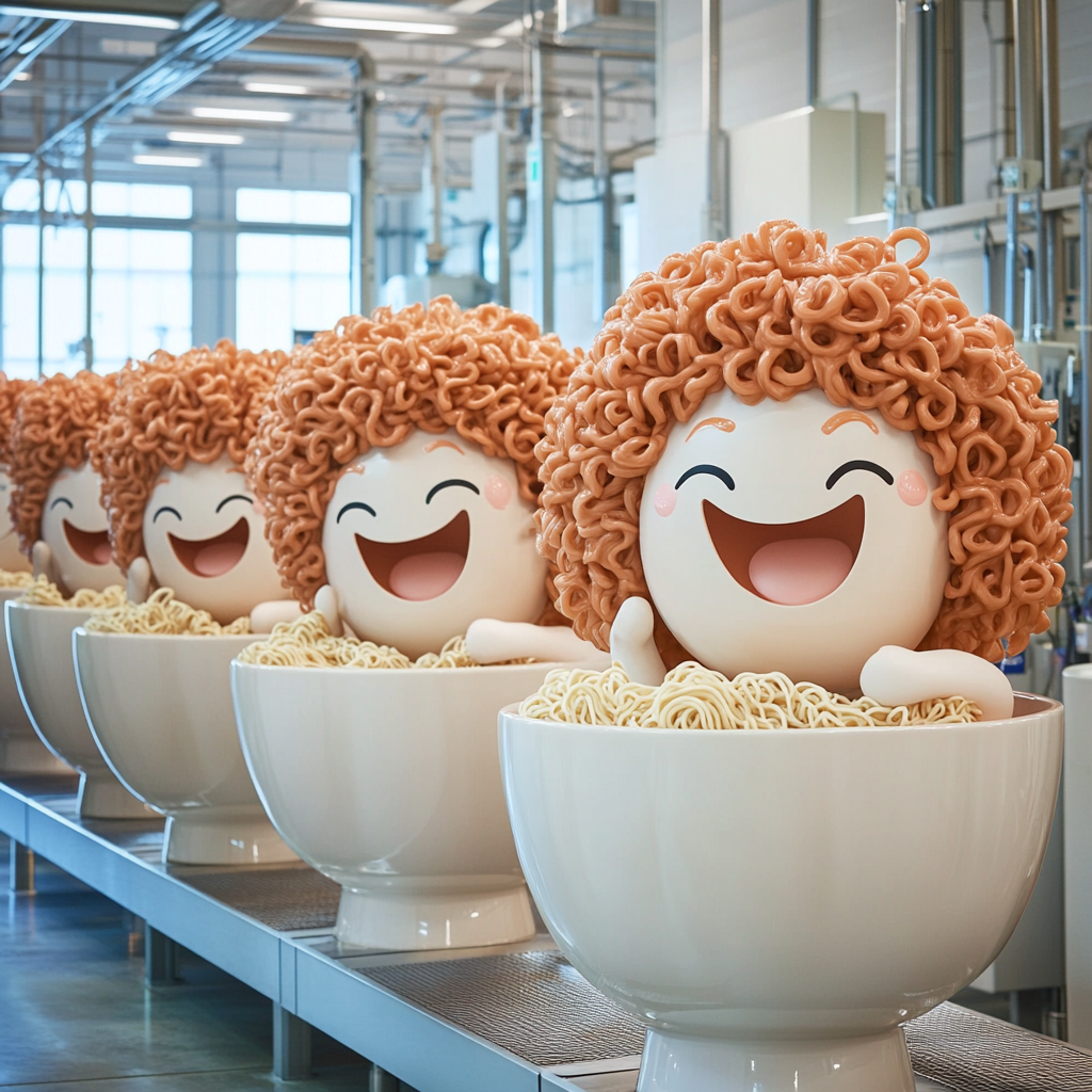 The Joyful Ramen Factory with Whimsical Characters