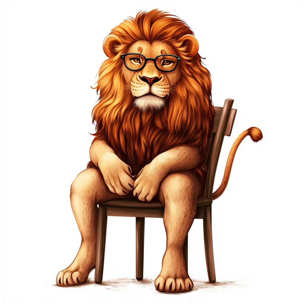 The Lion King wearing eyeglasses, funny children's illustration.