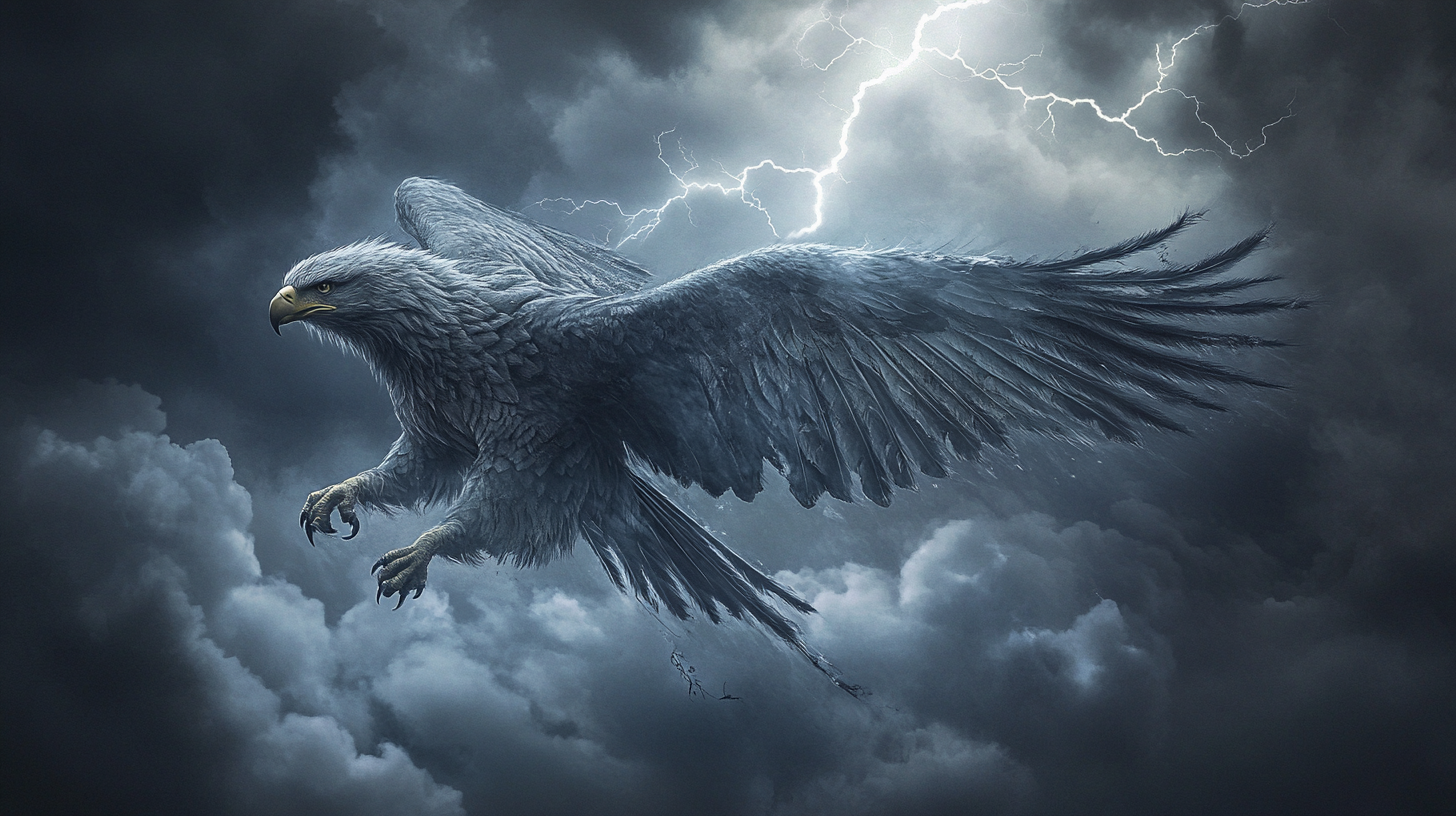 The Majestic Griffin Soaring in Stormy Sky