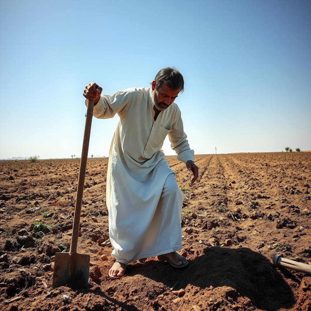 The Man in White Clothes Working in Field