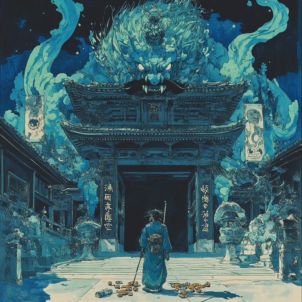 The Medicine Seller confronting Mononoke at shrine.