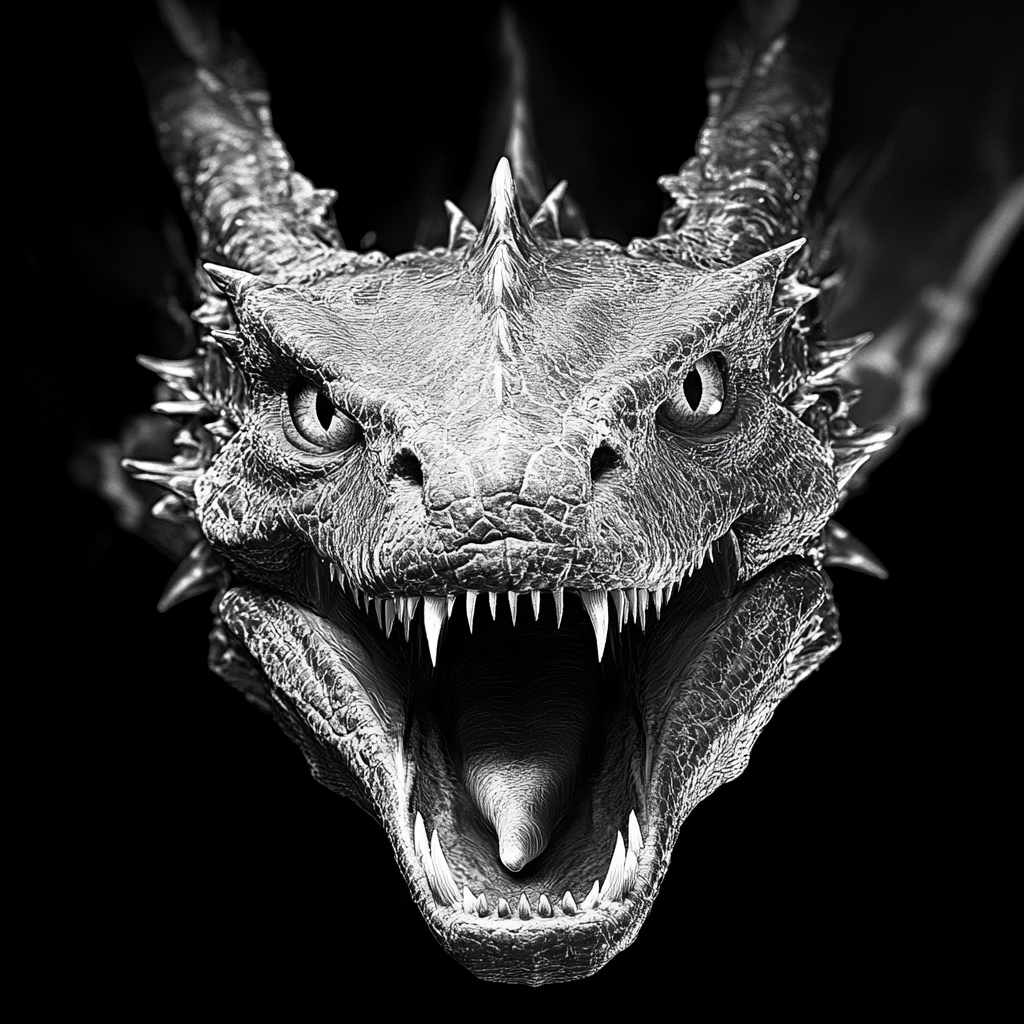 The Menacing Black and White Dragon's Electric Gaze