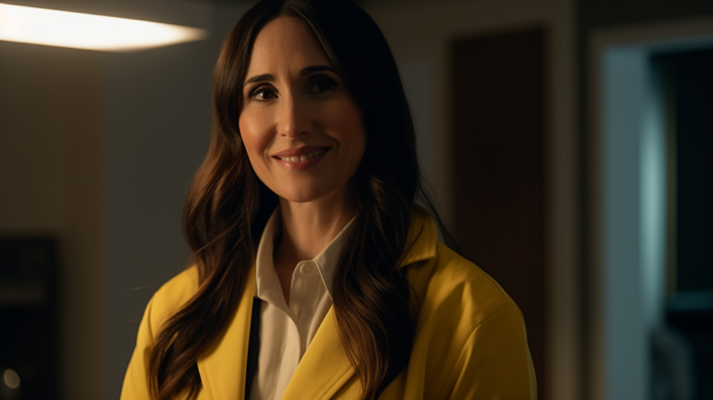 The Mid-40s Woman in Yellow Lab Coat Speaking