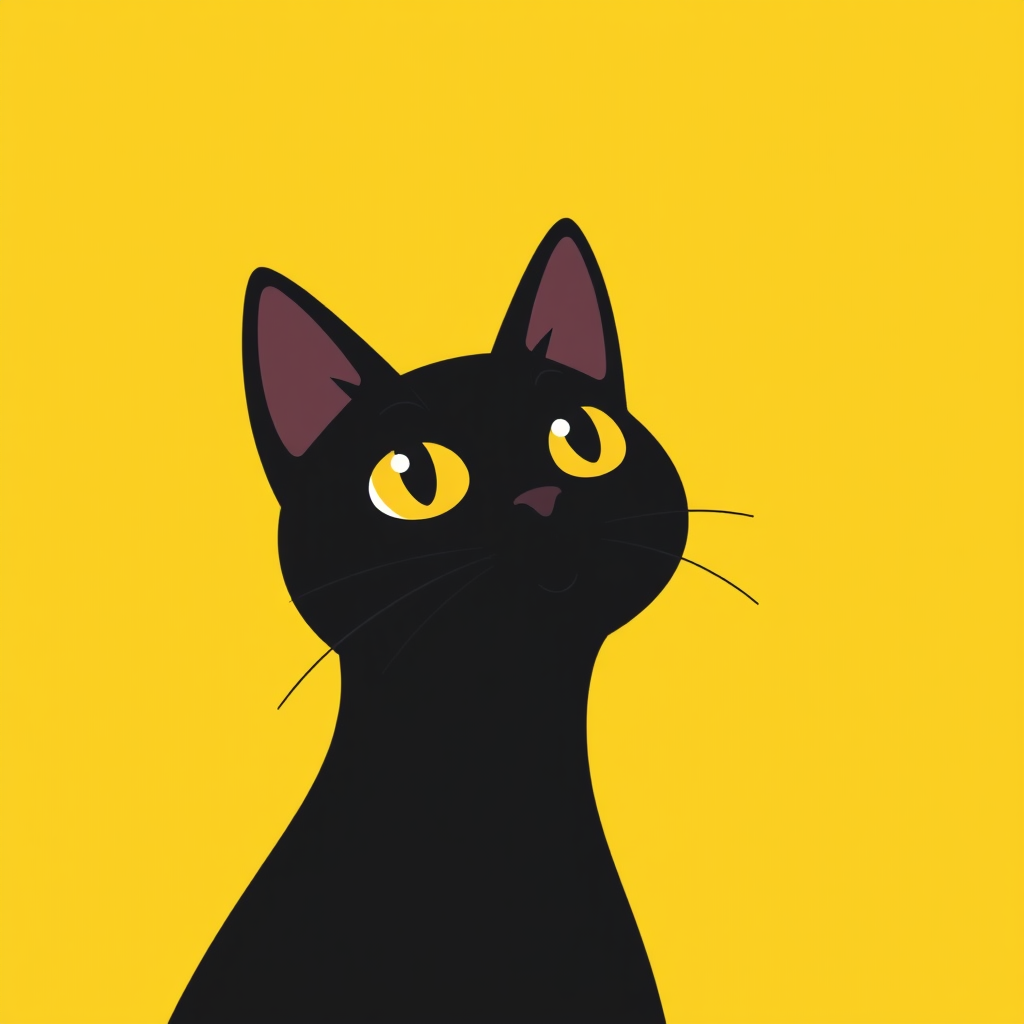 The Minimalistic Artistic Black Kitten Gazing Upwards