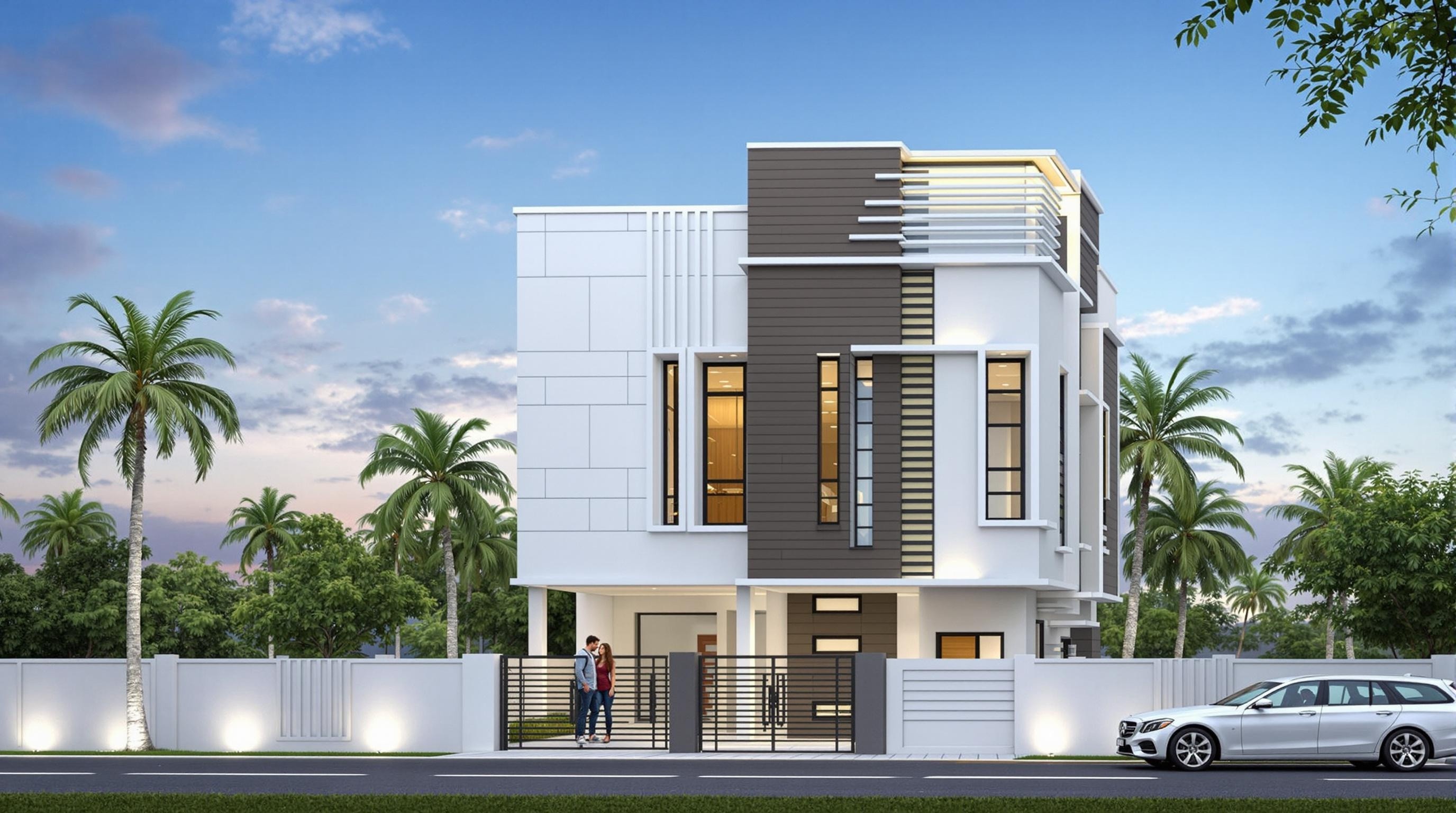 The Modern Afternoon Landscape with Multi-Story Exterior