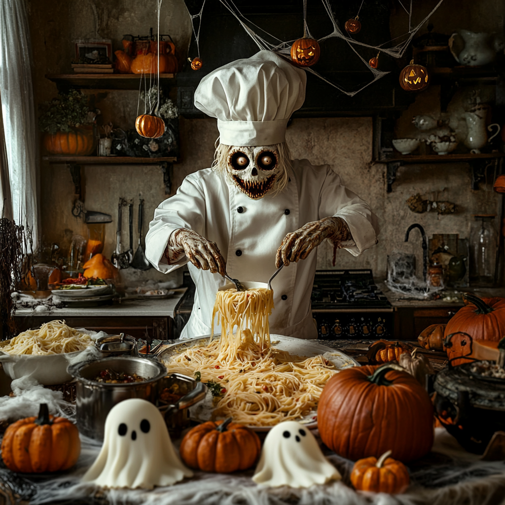 The Monster Chef Preparing Halloween Italian Dishes