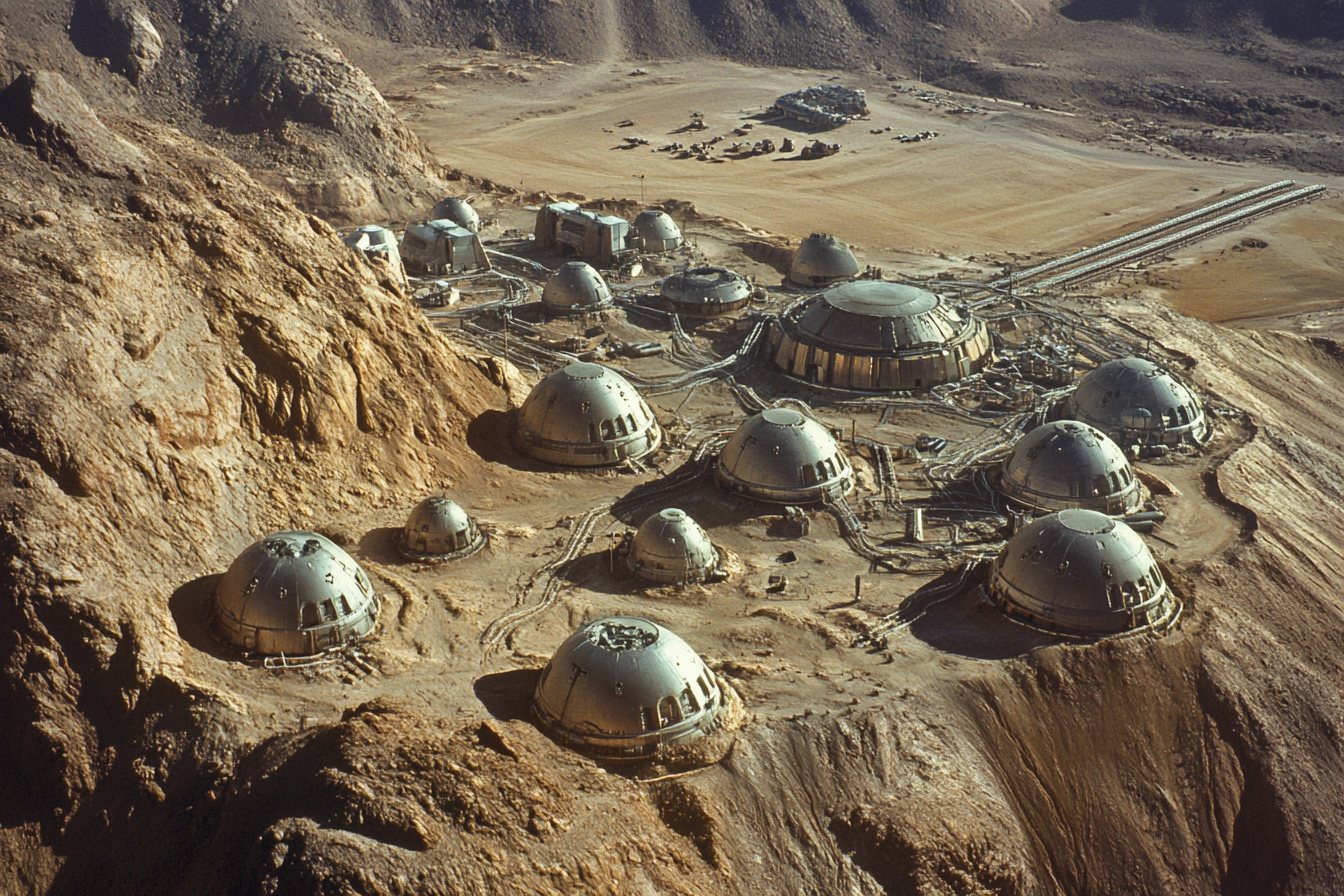 The Moon Colony with Domes and Railines