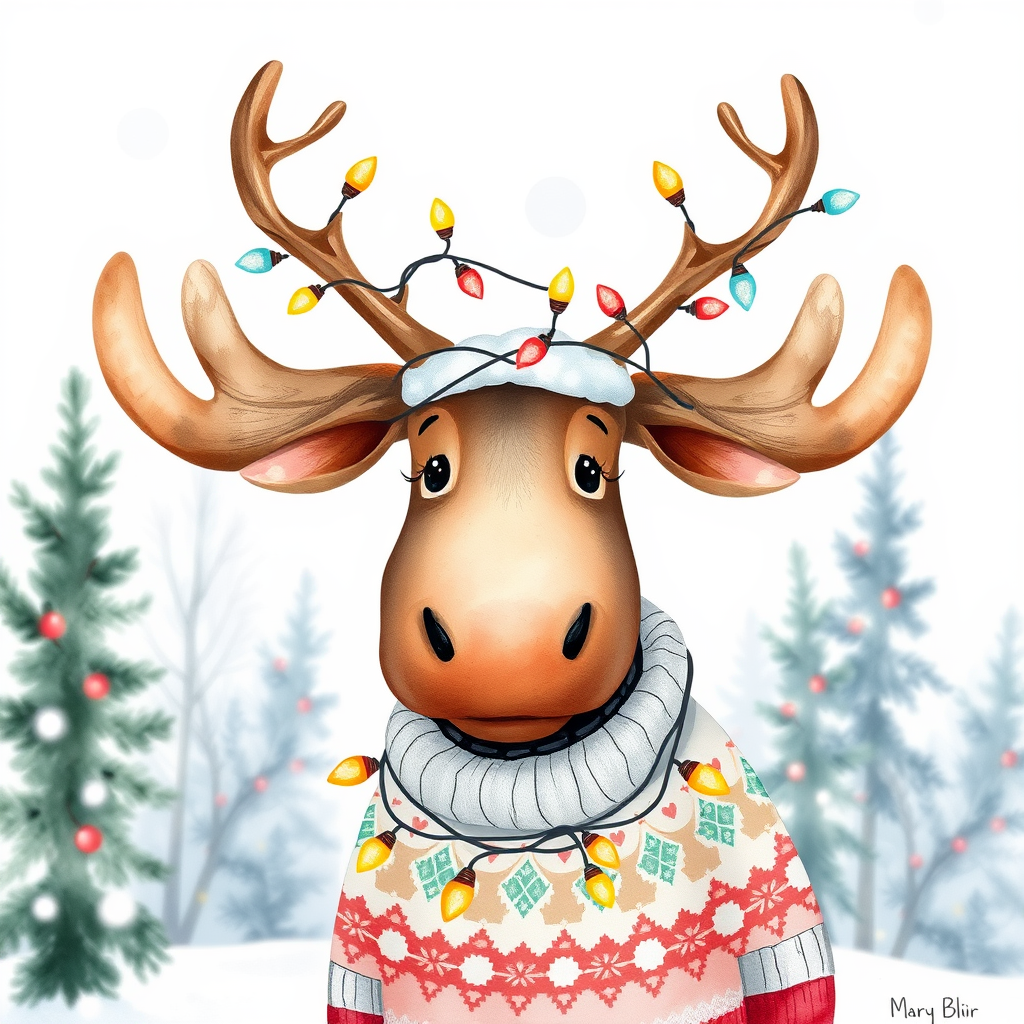 The Moose in Christmas Sweater with Lighted Antlers