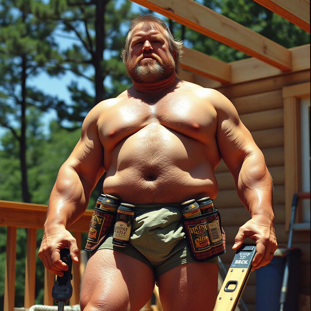 The Muscular Man Constructing a Deck in 70s
