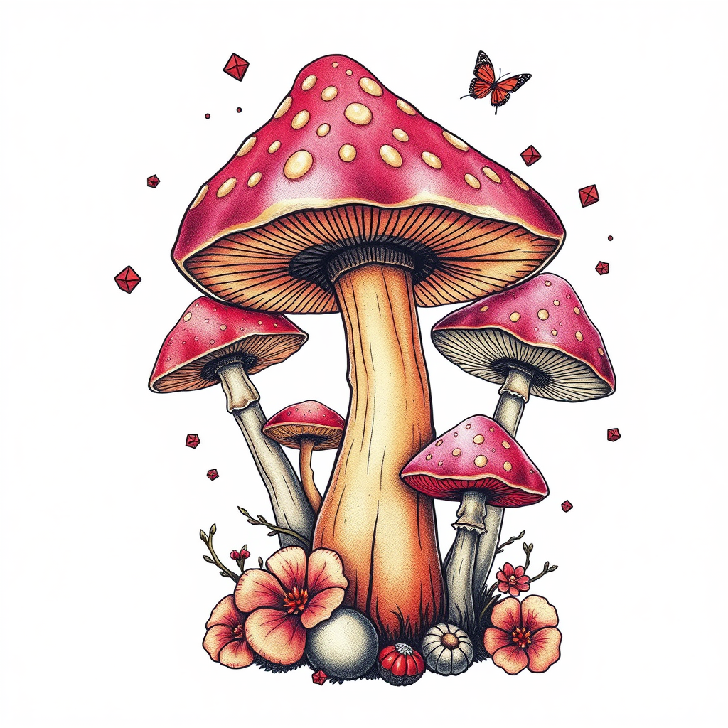 The Mystic Fantasy Mushroom Tattoo Design