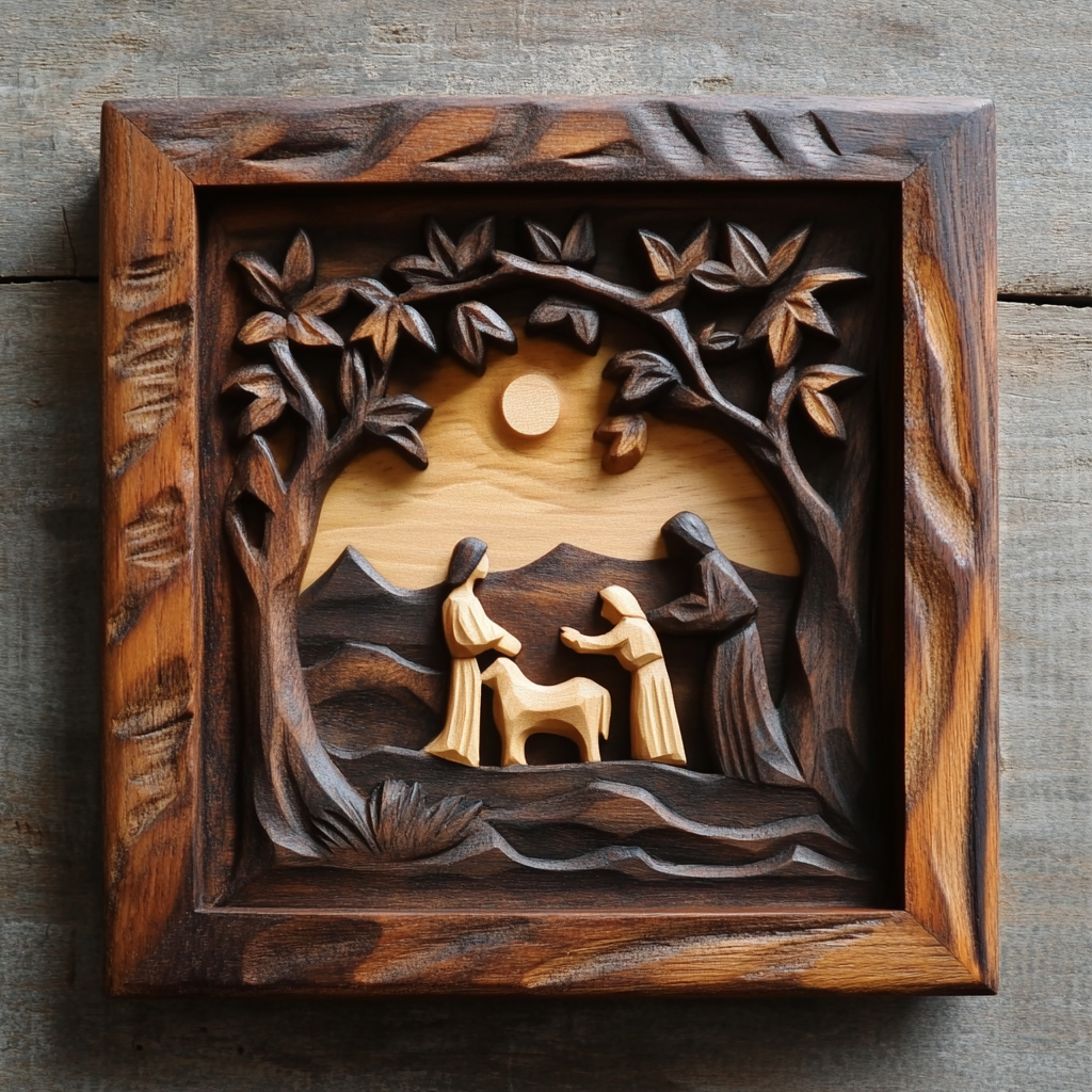 The Nativity Scene in a Wooden Frame