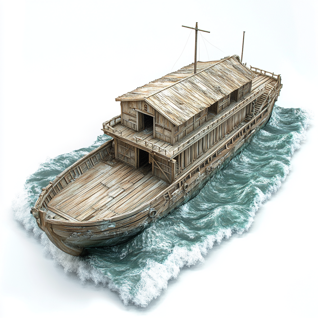 The Noah's Ark sailing through stormy waters