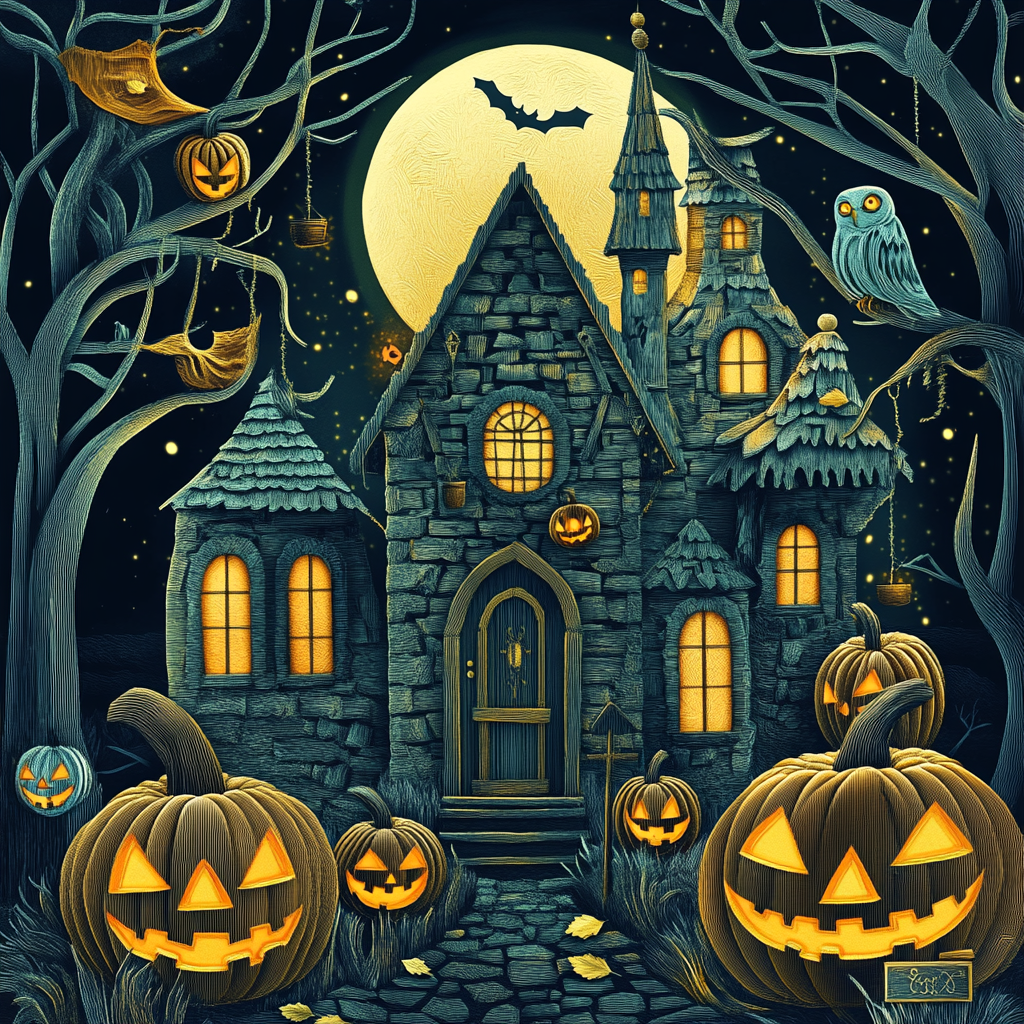 The Owlery on Halloween Night in Gold Foil