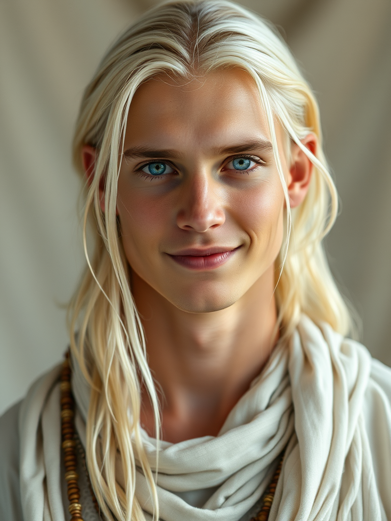 The Peaceful, Tribal Young Man with Striking Blue Eyes