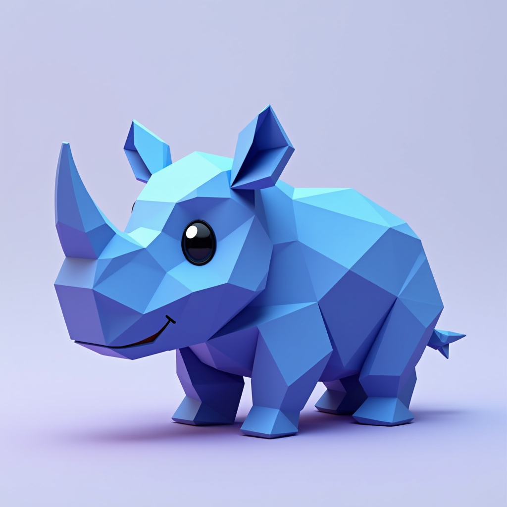 The Playful Origami-Style Baby Rhino Illustration