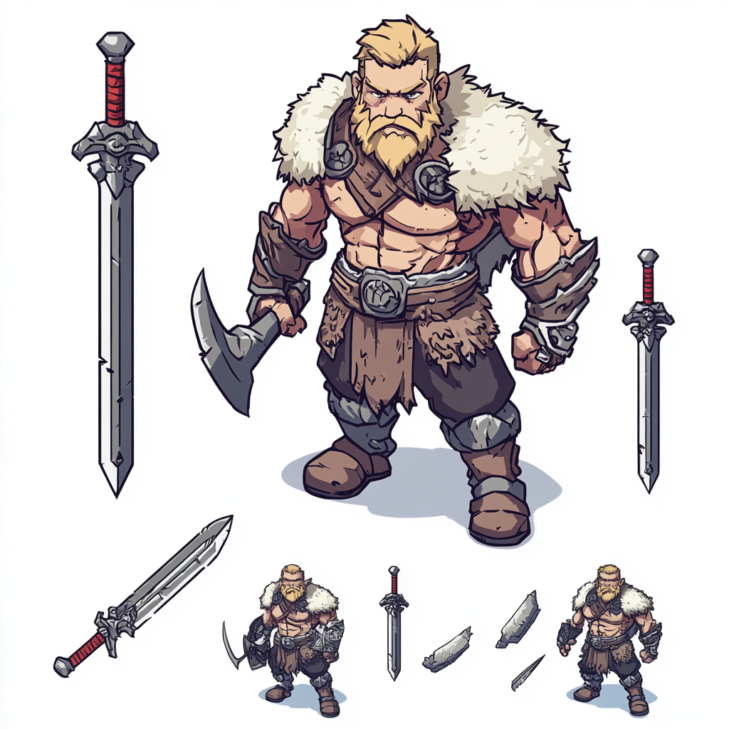 The Powerful Barbarian: 2D RPG Game Sprite