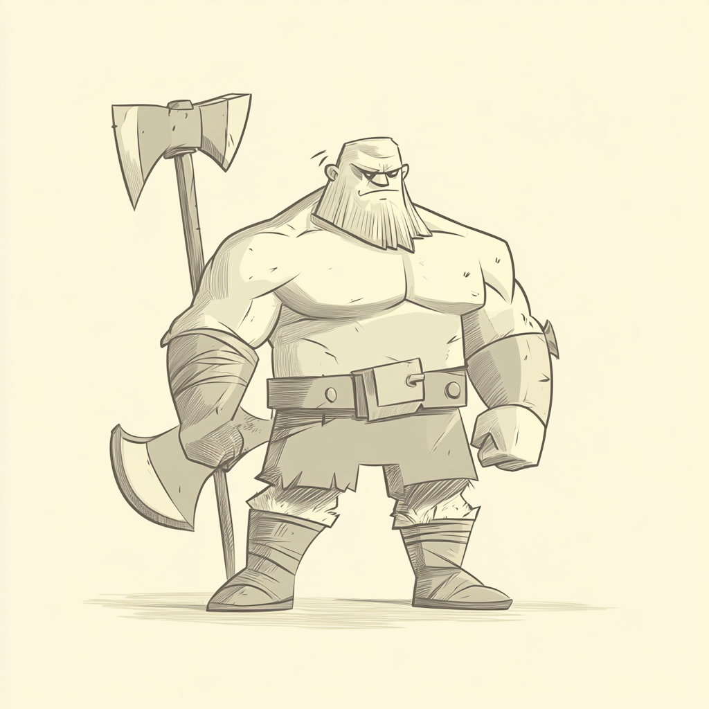 The Powerful Cartoon Barbarian Warrior with Great Axe