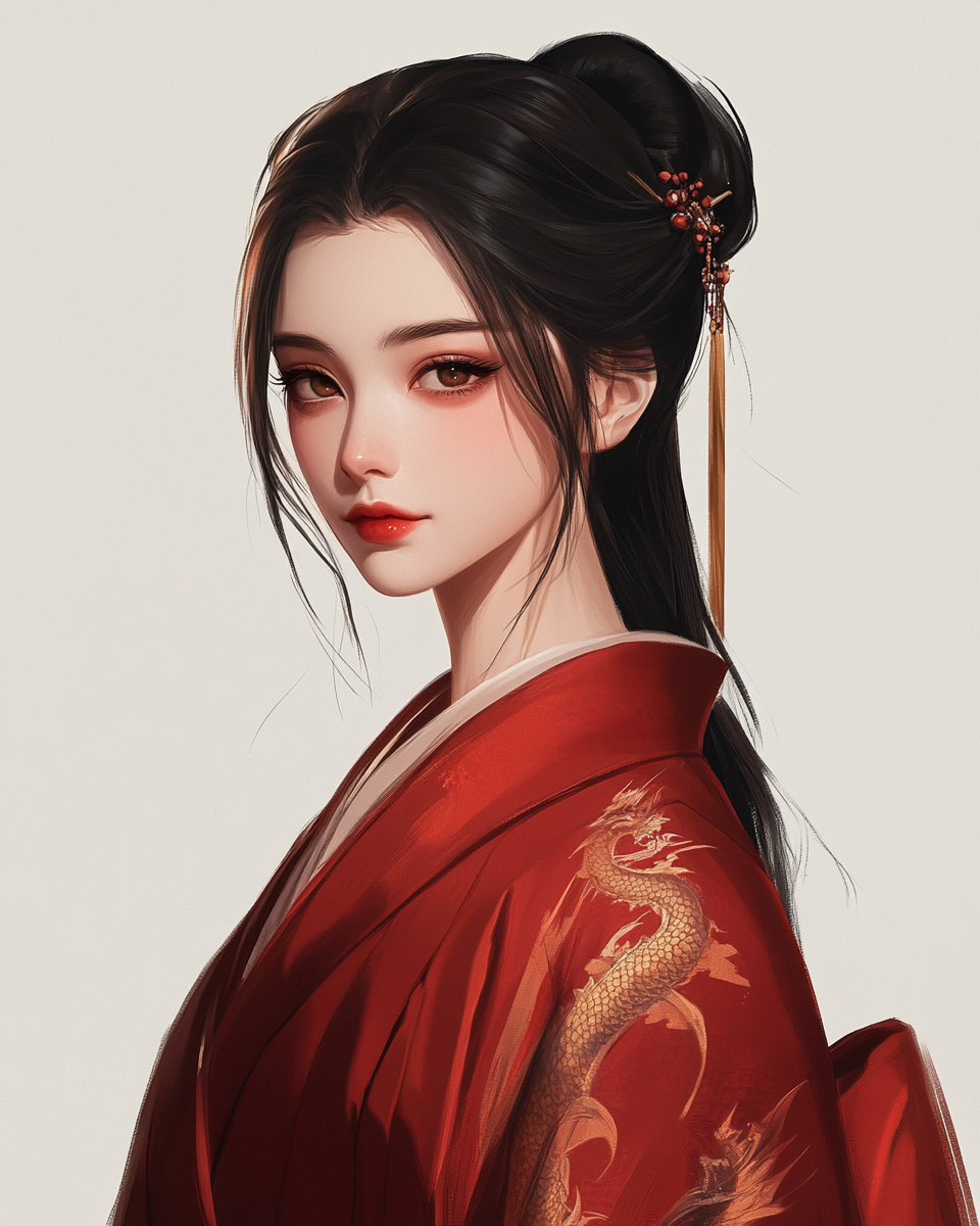 The Proud Geisha in Red Kimono.