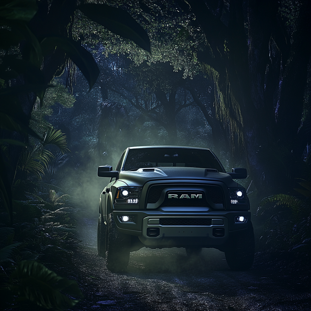 The Ram 1500 Truck Parked in Mystical Jungle Night