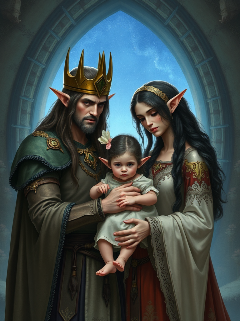 The Sad Elf King and Queen with Baby