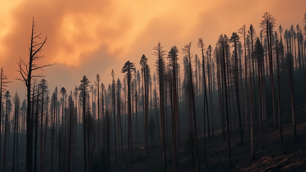 The Sad Forest After The Wildfire Incident.