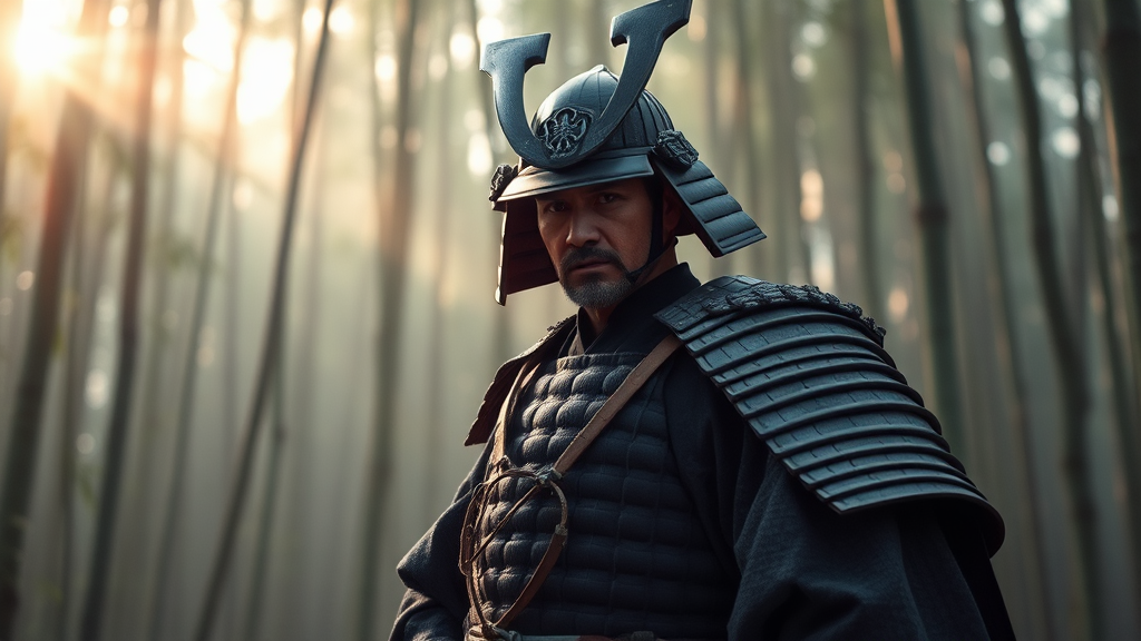 The Samurai Warrior in Bamboo Forest at Dawn