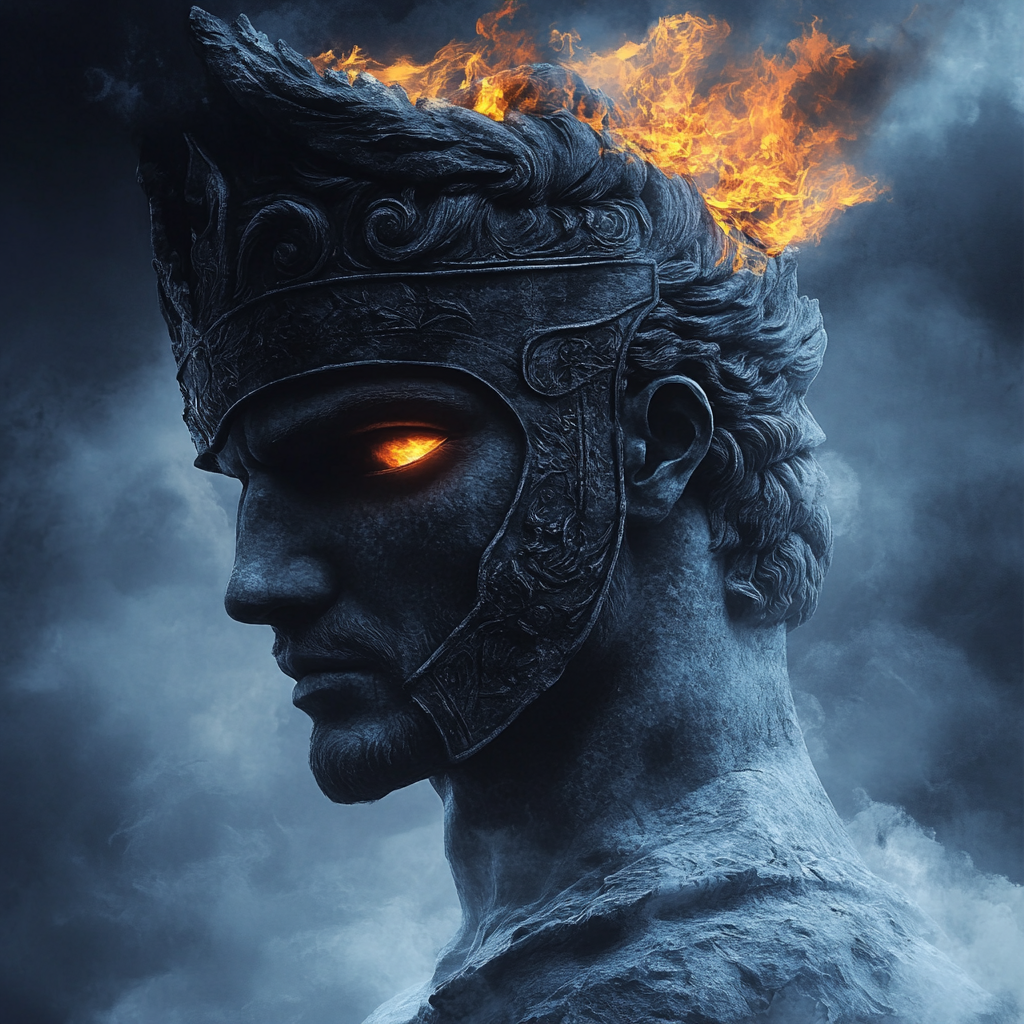 The Scary God Hades with Fiery Helmet