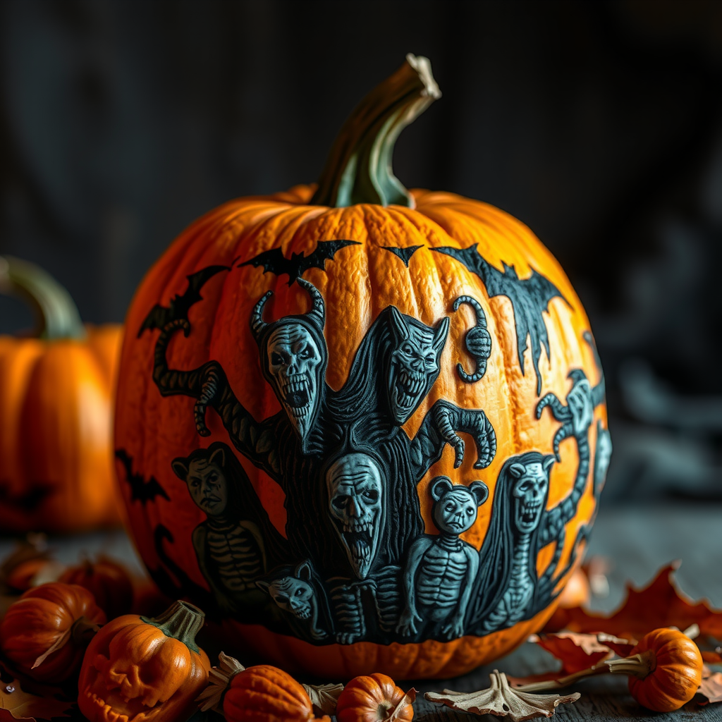 The Scary Pumpkin with Creepy Creatures.