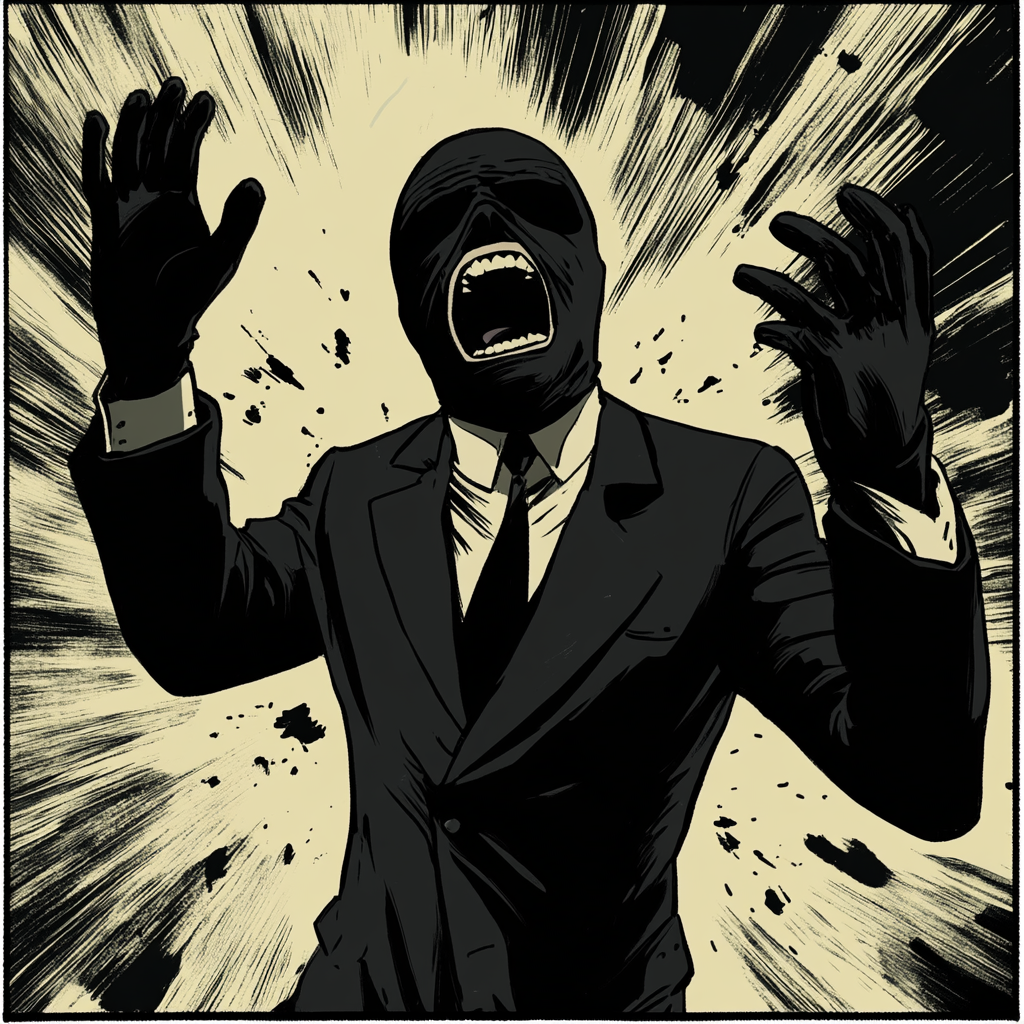 The Screaming Man in Black Comic Style