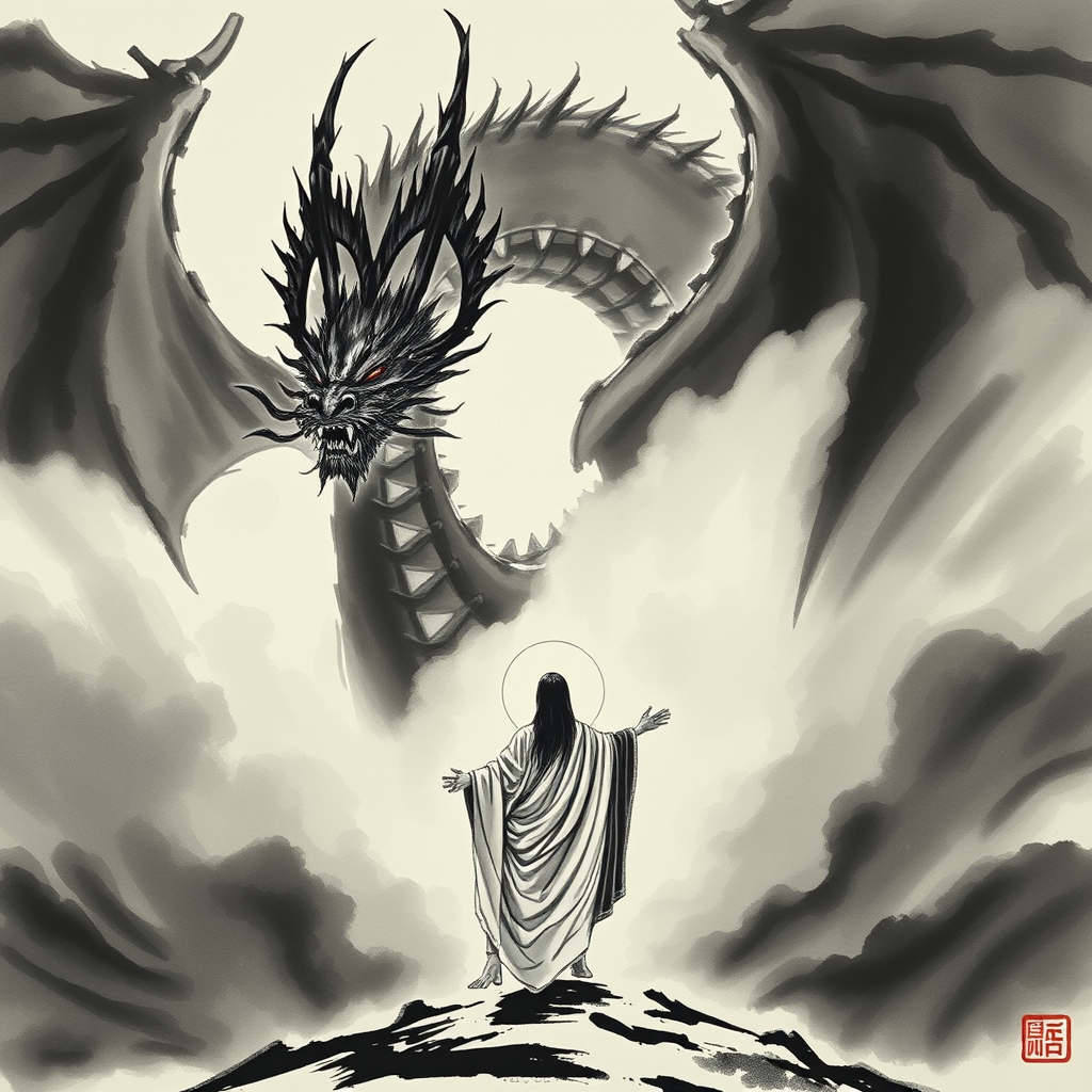 The Serene Savior Facing a Roaring Dragon