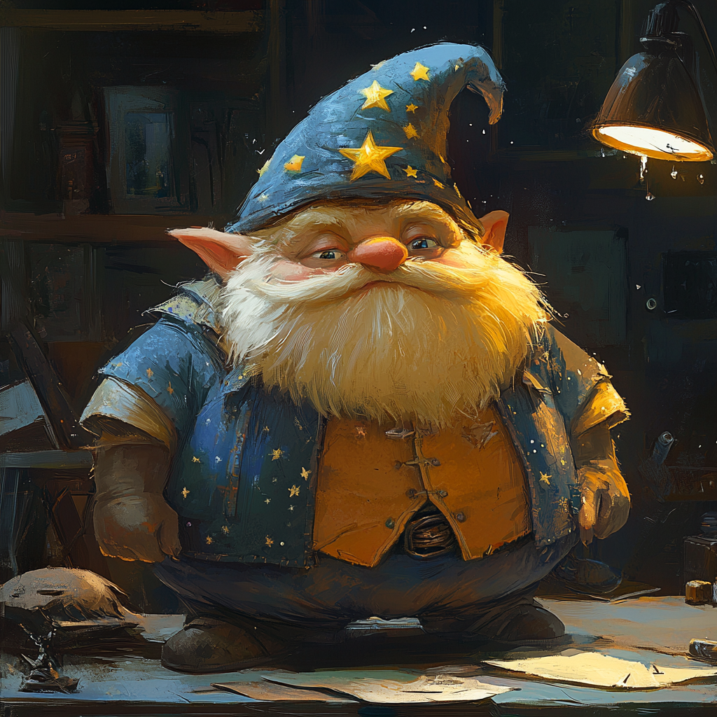 The Serious Gnome Halfling at His Desk