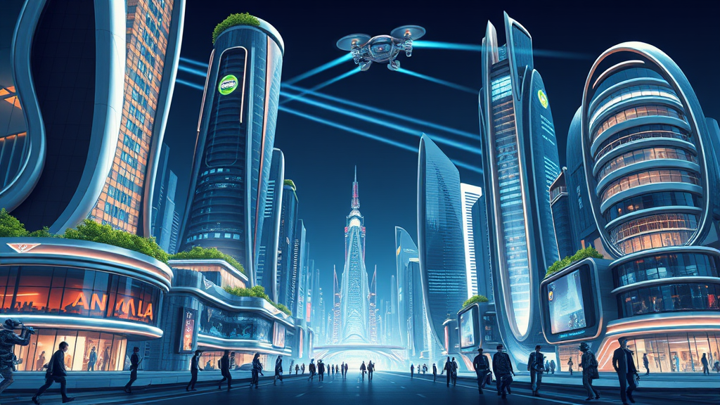 The Shimmering Futuristic City with Flying Cars