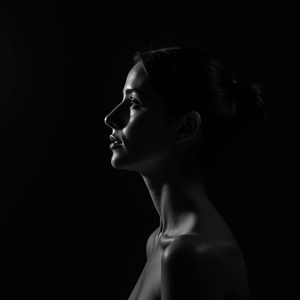 The Silhouette of a Beautiful Woman in Dim Light