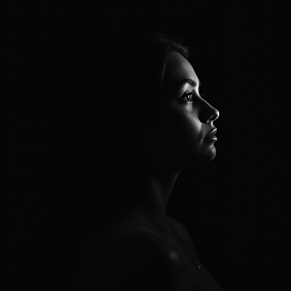The Silhouette of a Young Woman in Spotlight