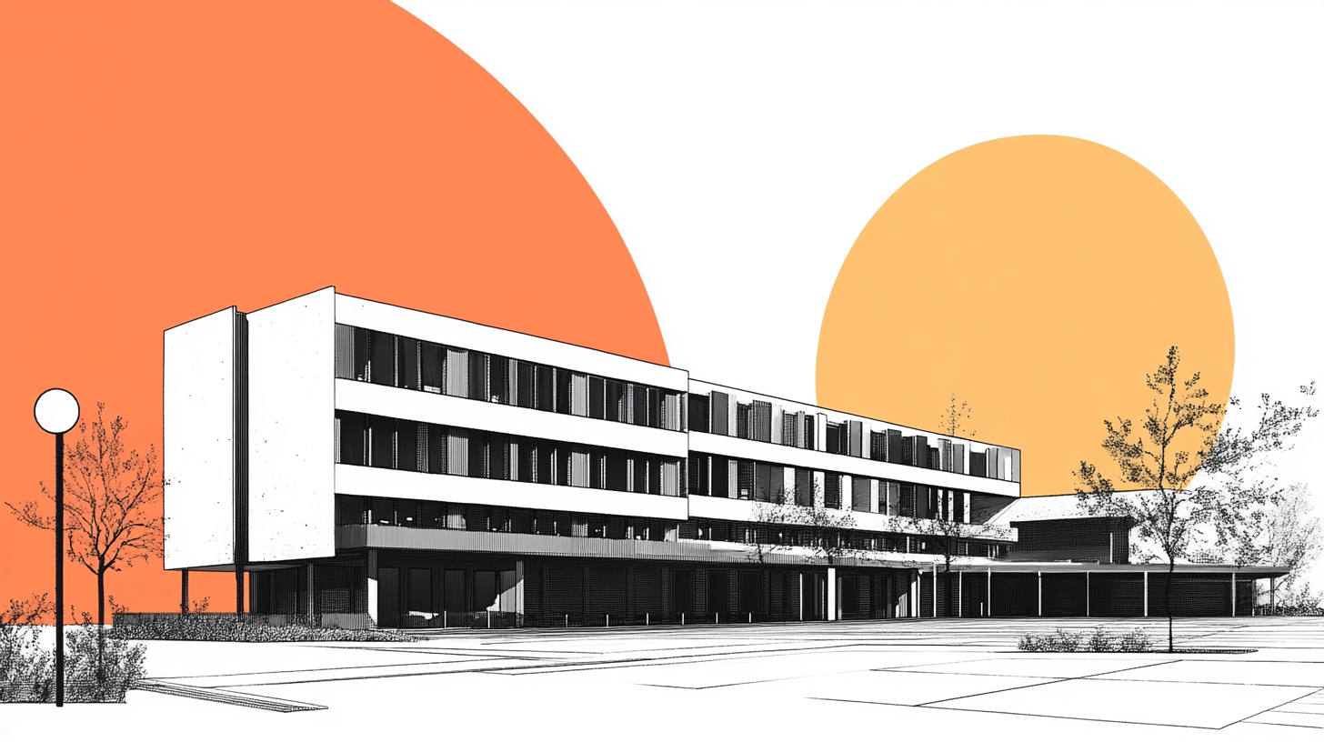 The Simple 2D School Building Drawing in Style