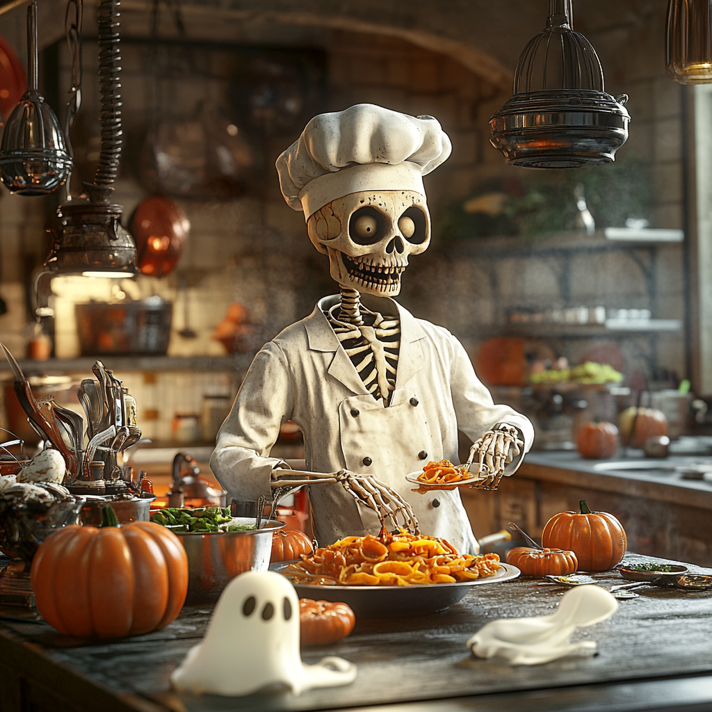 The Skeleton Chef Prepares Halloween Italian Dishes