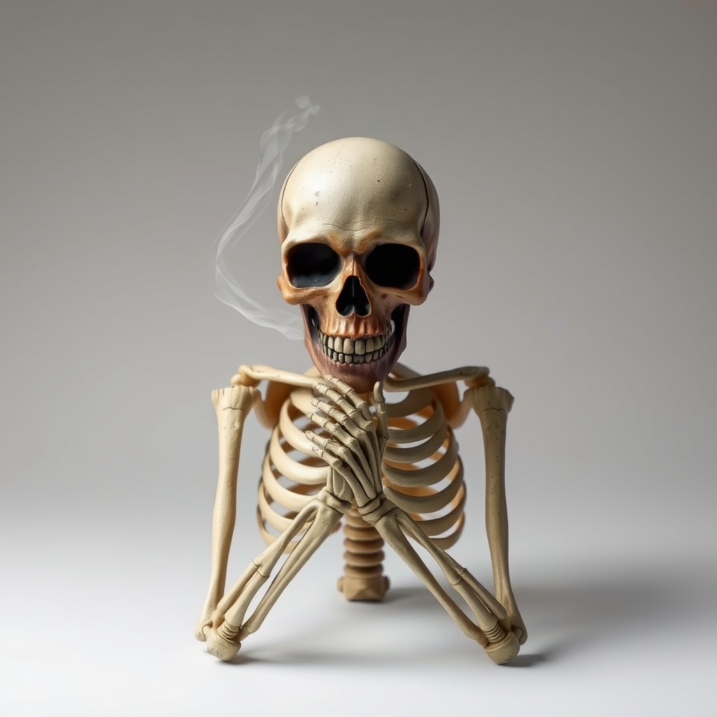 The Skeleton with Skull Smoke Mask and Clasped Hands