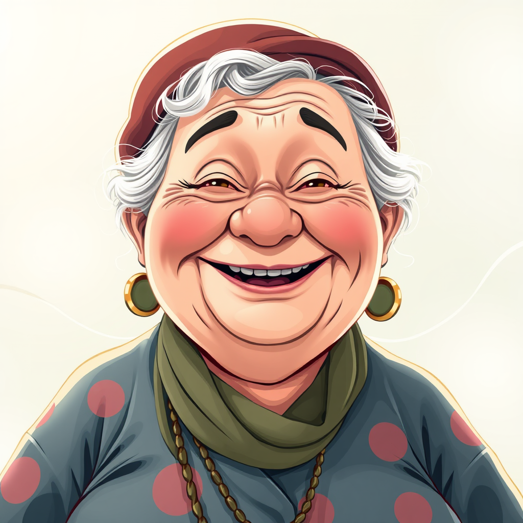 The Smiling Cartoon of an Old Overweight Lady