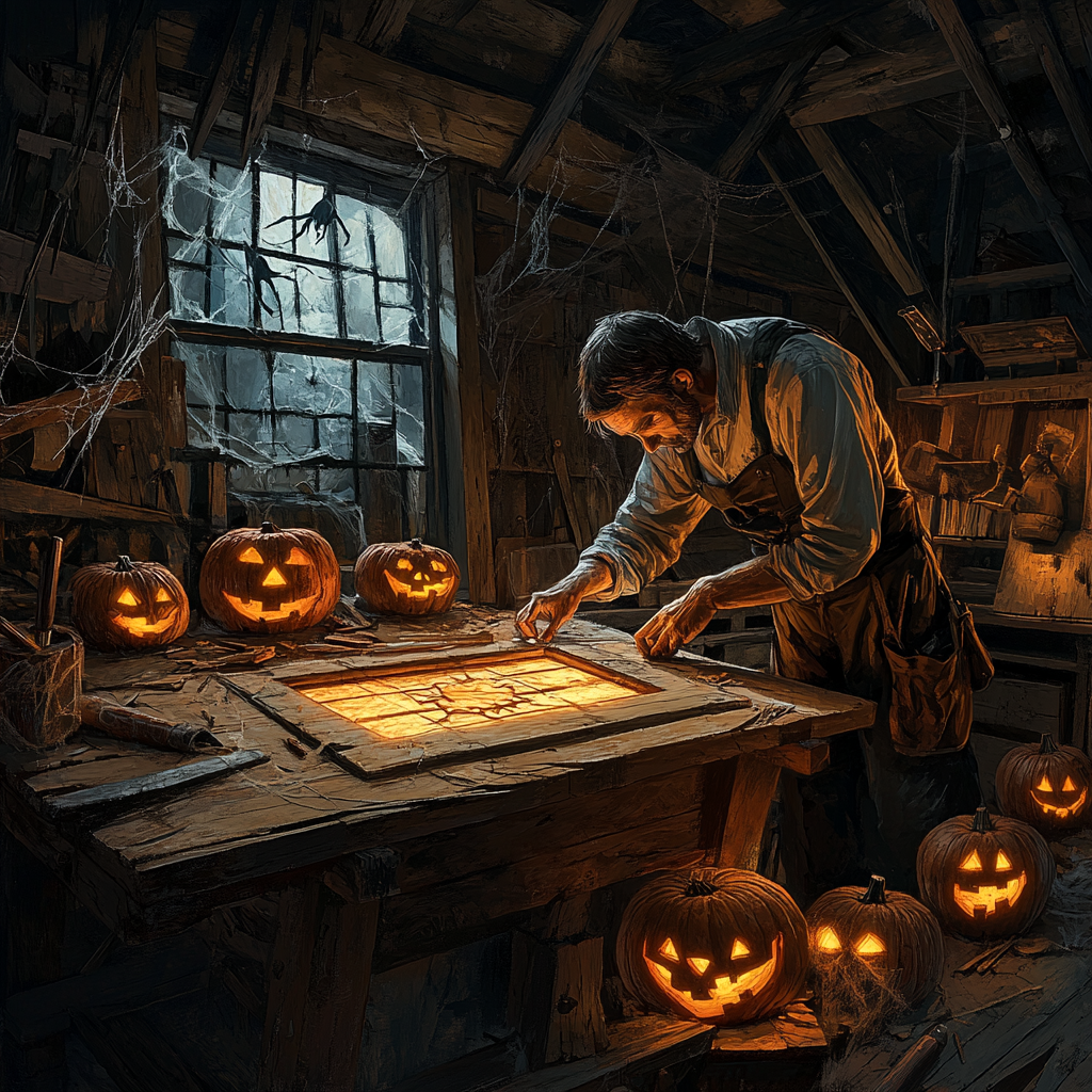 The Spooky Carpenter Carving in Dimly-Lit Workshop