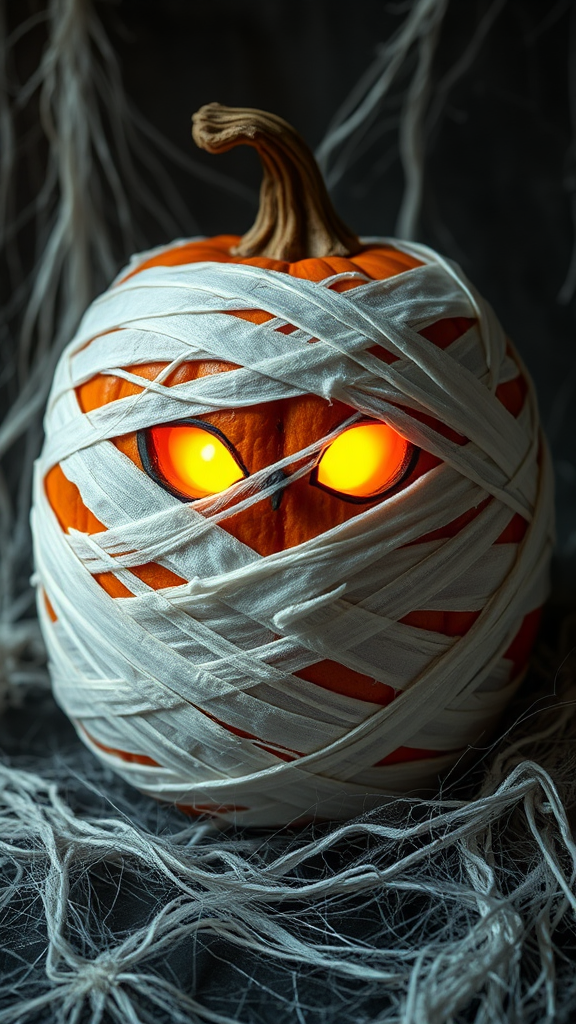 The Spooky Mummy Pumpkin With Glowing Eyes