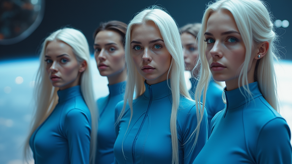 The Starship Crew with Platinum Hair Orbiting Earth